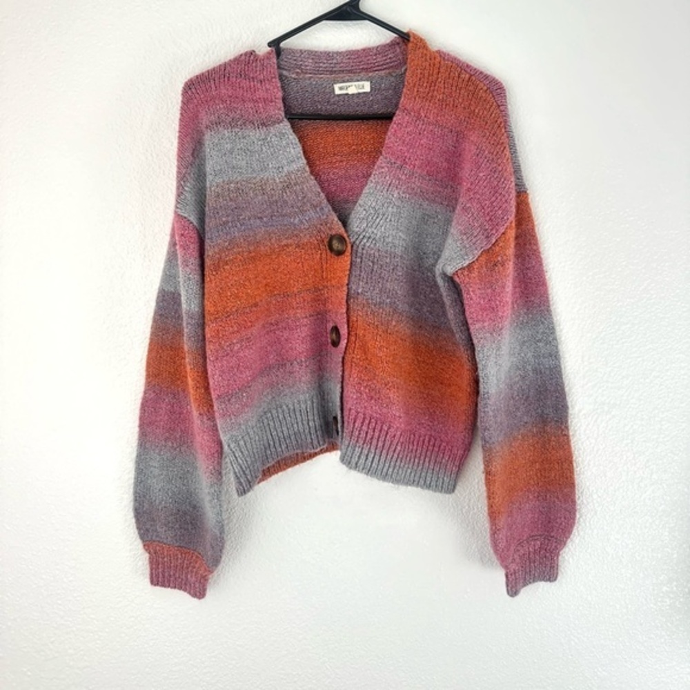 Margeaux and Ellie Cardigan Sweater Womens S Gray Orange Button Front V-Neck Top